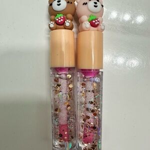 Cute Bear Lip Gloss Duo with Glitter